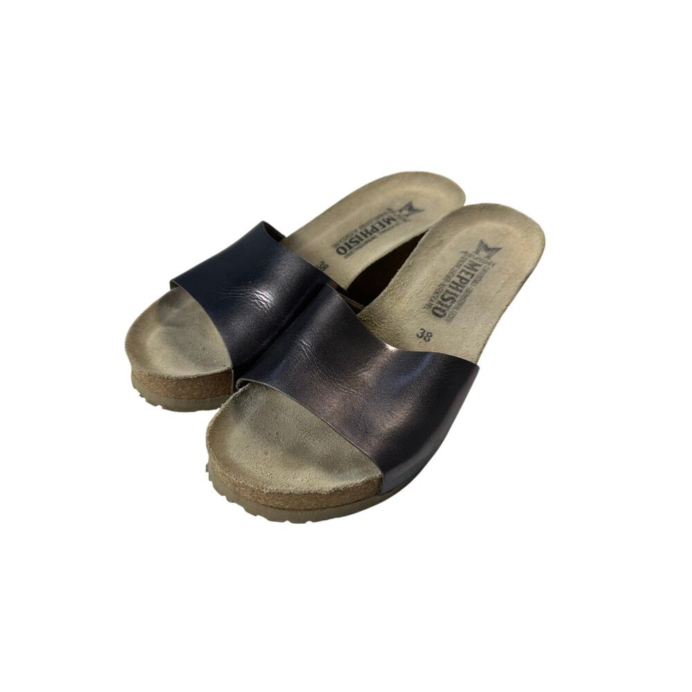 Mephisto Lise Metallic Bronze Leather Wedge Slide Sandals Women's Sz 38 US 7.5